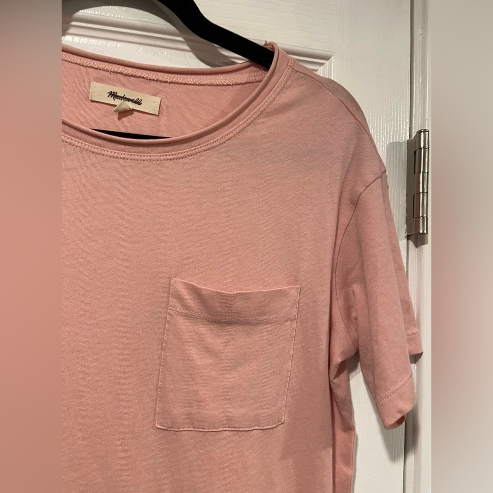 NWOT Madewell Size XXS Pale Pink Short Sleeve Crew Split Hem Pocket Tee Shirt - Picture 5 of 11